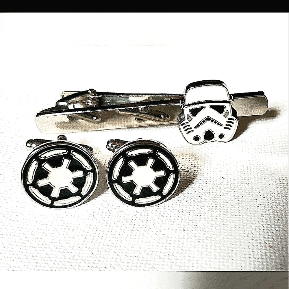 NEW 3Pc Darkside Cufflinks & Tie Bar Set! Stormtrooper-The Order Stainless Steel
